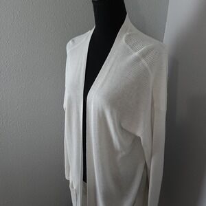 Eileen Fisher Cardigan Sweater Womens Large Ivory Tencel Open Front Pockets‎